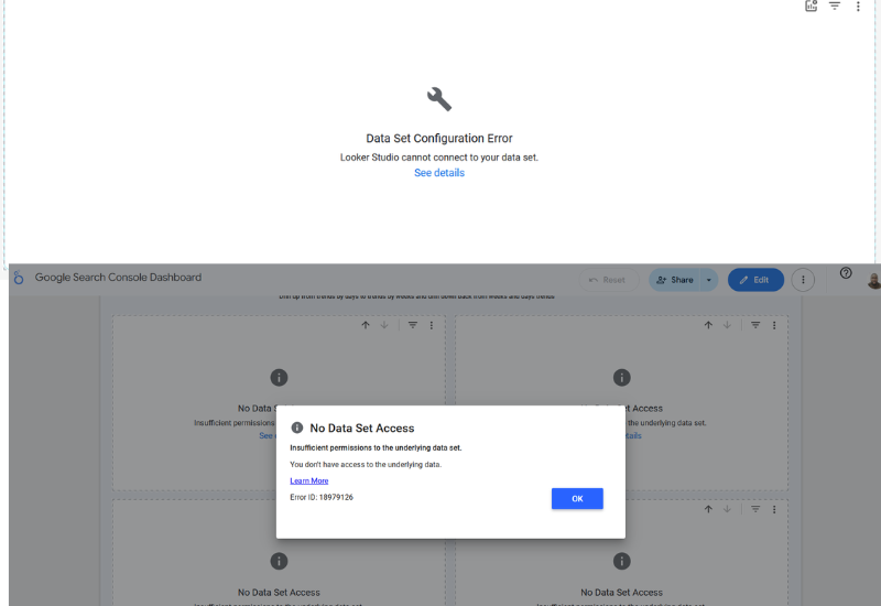 Looker Studio Cannot Connect to Dataset Error